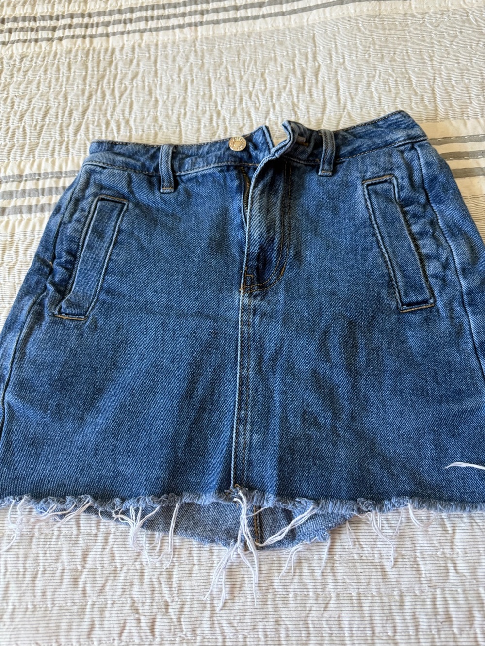 PacSun Blue Denim Mini Skort with Frayed Hem